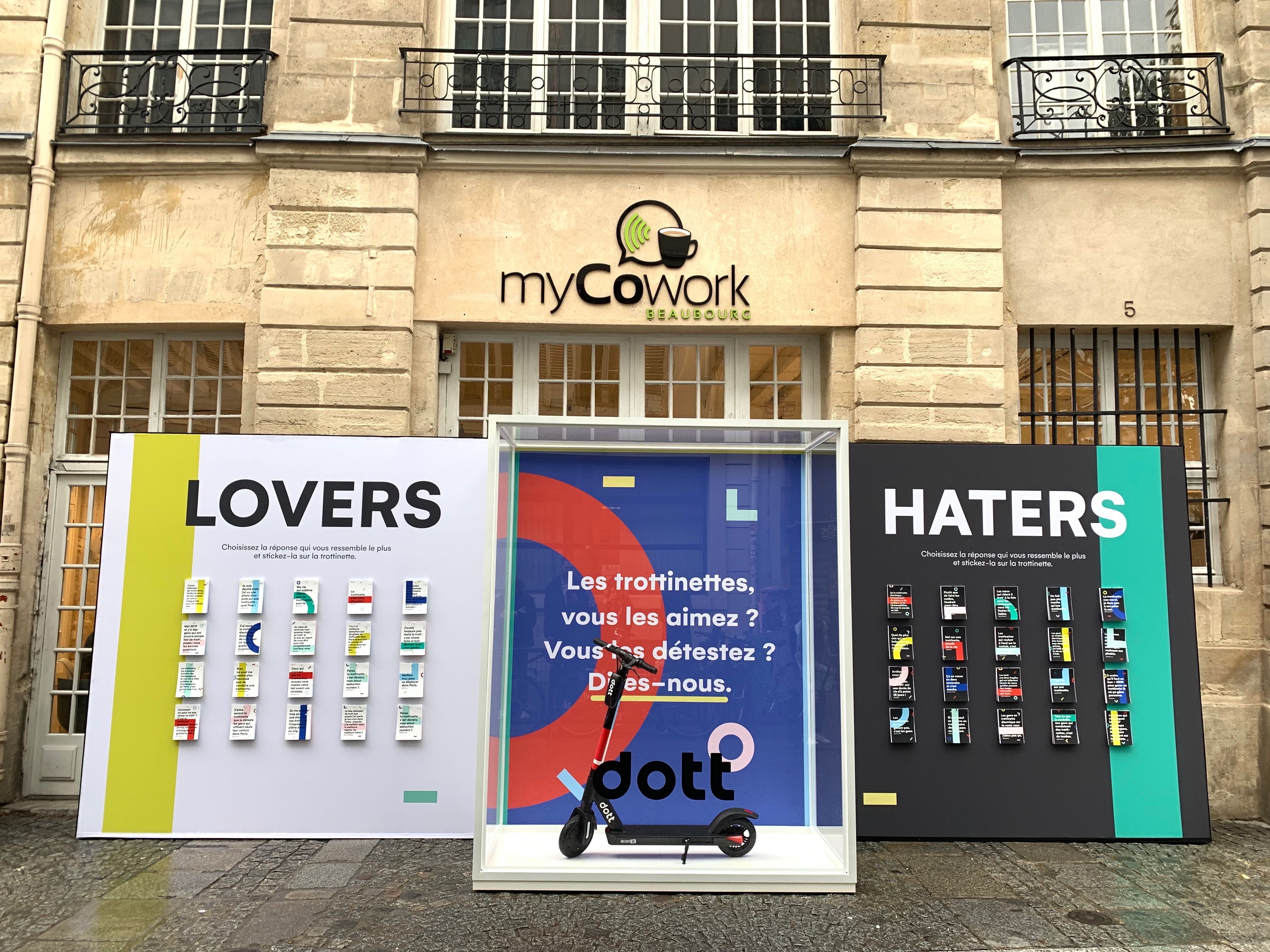 devanture myCowork privatisée par Trotinettes DOTT - résident myCowork - privatisation myCowork Beaubourg